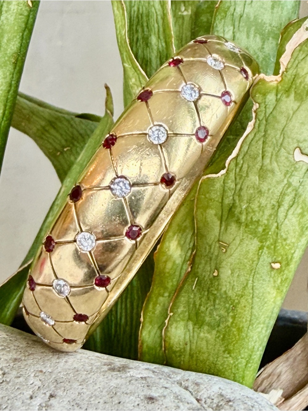 18 karat diamond and Ruby quilted bangle